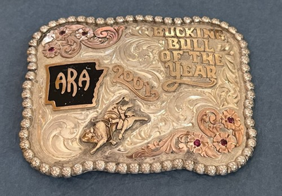 #ad VTG 2001 ARA Rodeo Bucking Bull of the Year Champ Whirlybird Trophy Belt Buckle $695.00