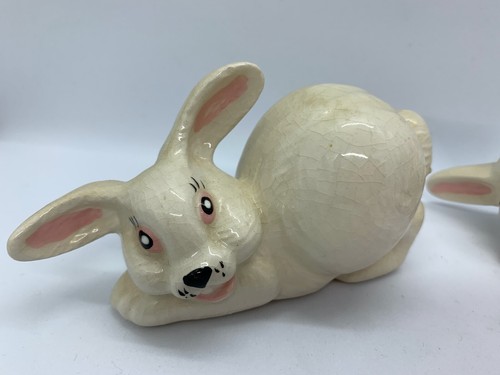 2er Set Keramik weiß Hase Kaninchen Figuren rosa Ohren OSTERN - Bild 3 von 8