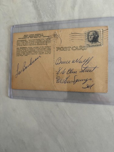 HOF Lou Boudreau rare vintage 1957 Chicago Cubs autographed WGN color postcard - Picture 4 of 4