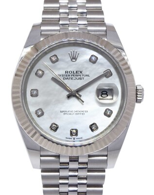 Rolex Datejust 41 Steel & 18k Gold Bezel MOP Diamond Dial Watch B/P '20 126334