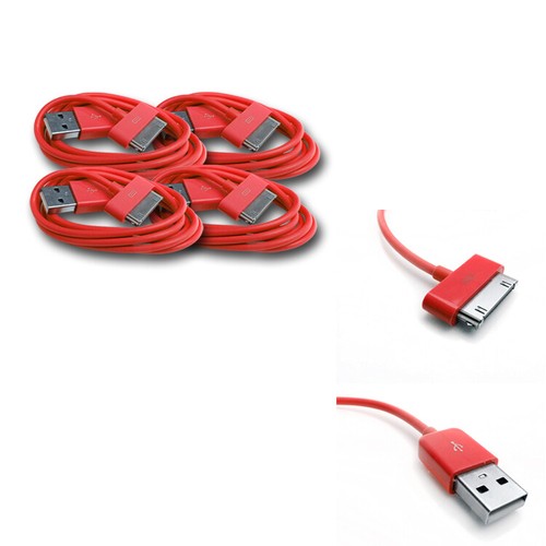 4PCS USB DATA POWER CHARGER CABLE DOCK CONNECTOR APPLE NEW IPAD IPHONE IPOD RED