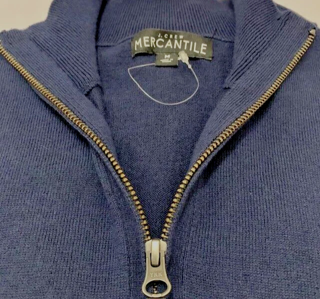 J Crew Sweater Navy Blue Merino Wool Blend Mens Medium Preppy long sleeve Zip - Image 4 of 4