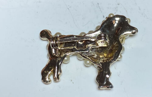French Poodle Brooch Pin Rhinestone Pearls Dog Vintage TOO CUTE - Picture 2 of 5