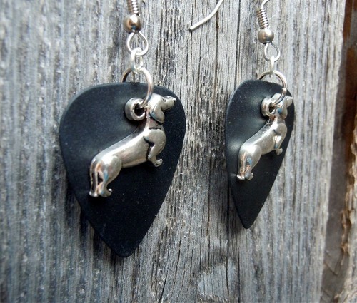 Dachshund Charm Guitar Pick Earrings with Surgical Steel Earwires - Picture 7 of 32