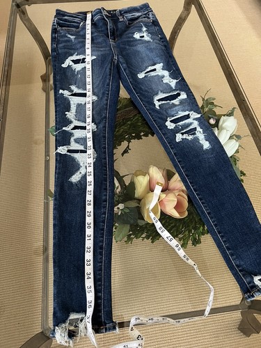 Pantalones de mezclilla elásticos para mujer American Eagle súper tiro alto Jegging Destroy talla 2 - Imagen 5 de 17