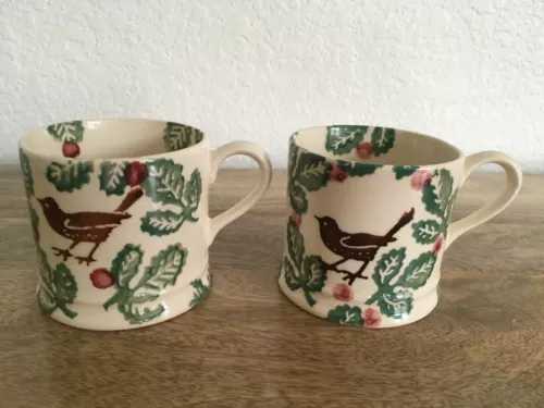  EMMA BRIDGEWATER BIRD & BERRY QUARTER PINT MUG 1989-90 SPONGEWARE lot of 2