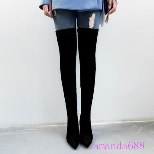 Womens Faux Suede Over the Knee High heels Thigh High Pointy Toe Sexy Boots Size - Bild 13 von 15