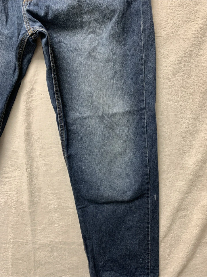 Pantalones de trabajo de mezclilla azul envejecido retro tallados con volantes 34x30 para hombre Foto 4 de 4