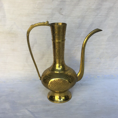 Vintage Brass Etched 8" Pitcher + 6 Stemmed 3" Cordial Home Decor - Nice!! - Picture 3 of 4