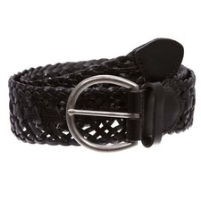 Women's 2" 50mm Braided Woven Leather Belt with Horseshoe Buckle