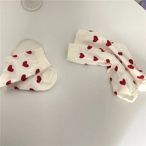1Pair Loving Red Heart Pattern Mid Socks Street Tide Street Socks Gift - Picture 4 of 4