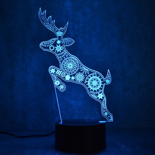 DEER MANDALA HIPPY 3D Acrylic LED 7 Colour Night Light Touch Table Lamp - Picture 7 of 8