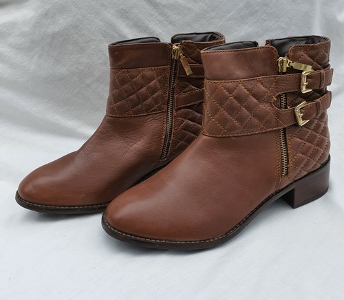 Botas al tobillo de cuero con tacón alto efecto acolchado tostado/marrón LOTUS UK8/EU42 para mujer - Imagen 22 de 23