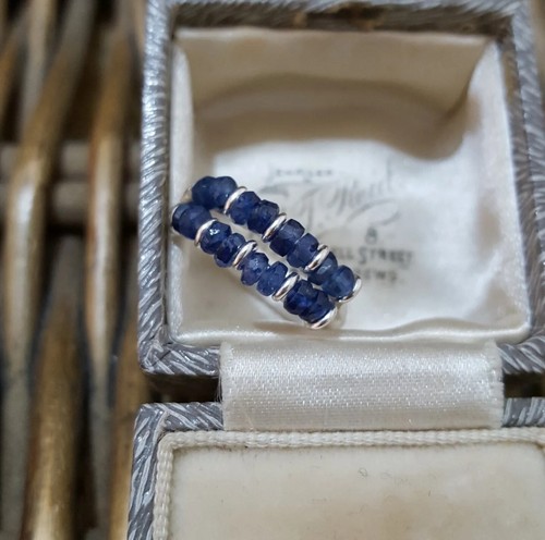 Anillo de plata de ley 925, banda de zafiros naturales, talla L talla 5,75 de EE. UU. - Imagen 4 de 7