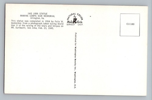Arlington Virginia VA Iwo Jima Statue Marine Corps War Memorial Postcard 1950s - Picture 2 of 2