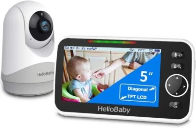 HelloBaby Monitor mit Kamera und Audio, 12,7 cm (5 Zoll) großer Bildschirm mit