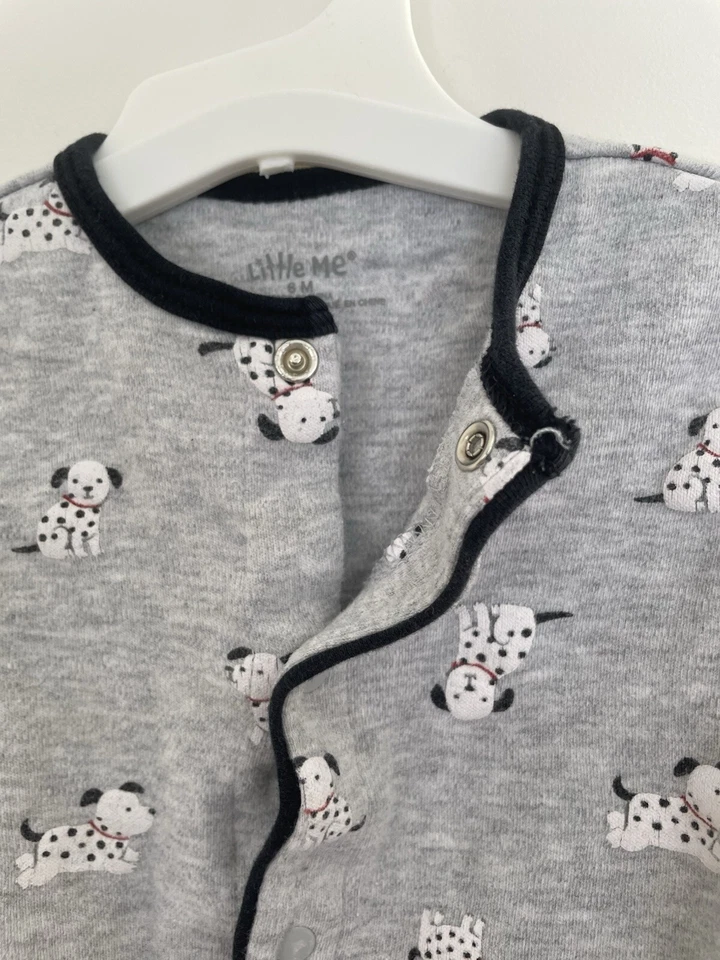 Little Me Bebé Niño Lindo Perro Dálmata Footie Algodón Snap-Up Dormir y Jugar Gris 6M Foto 3 de 4