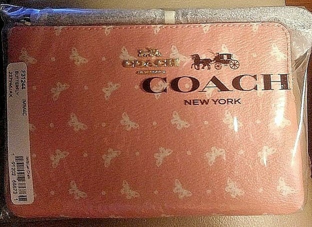 NWT- Coach F31244 Corner Zip Wristlet, Butterfly Dot Print, Blush