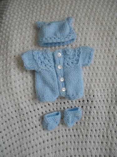 Doll Clothes Blue Hand knitted romper set for baby boy fit chubby Berenguer 8" - Picture 5 of 8