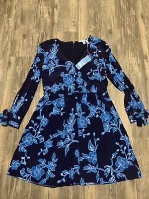 Draper James Geranium Floral Tie Sleeve Dress, Nassau Navy, Size 8, NWT