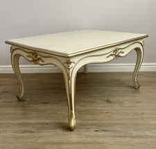 French Style Coffee Table Floral Carved Wooden Table Cream & Gold For Repainting