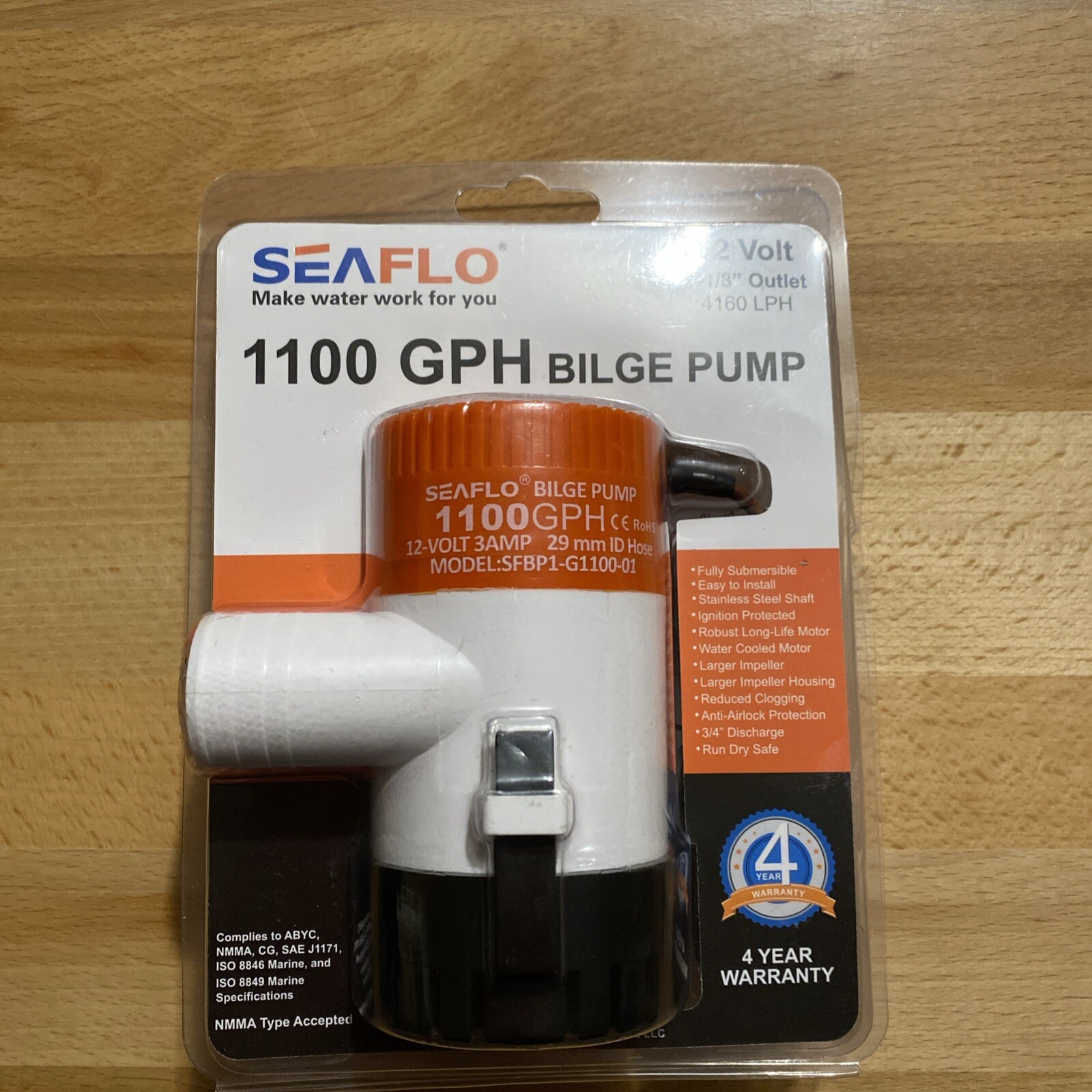 SEAFLO 12v 1100 GPH Marine Boat Submersible Bilge Pump 3 amp