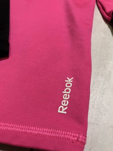 Reebok Kids Youth Girls Long Sleeve Shirt Mock Neck. Pink and Black "Play Warm" - Picture 2 of 7