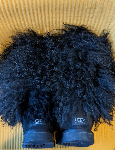 UGG Black Mongolian Hair Sheepskin lined S/N 3166 Boots Size 5 - Photo 8/12
