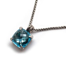 DAVID YURMAN New 14mm Chatelaine Pendant 18" Necklace Blue Topaz Silver Diamond