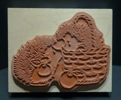 Hedgehog Apple Basket Gift Wood Mounted Rubber Stamp Penny Black 4061K - Picture 2 of 4