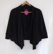 Jasper Conan Petite black silky/shiny 3/4 sleeve lined Open Jacket Size 8 P