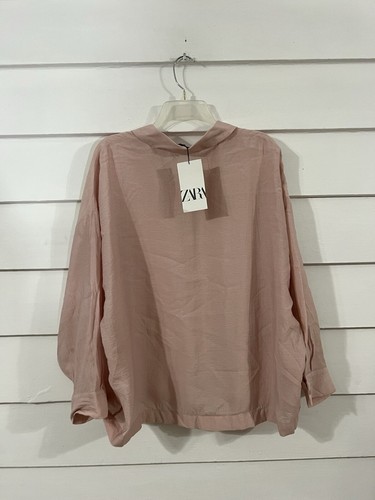 NEW ZARA DUSTY PINK FLOWY SHEER SHIRT BLOUSE LONG SLEEVE BUTTON SIZE L Y927 - Picture 11 of 14