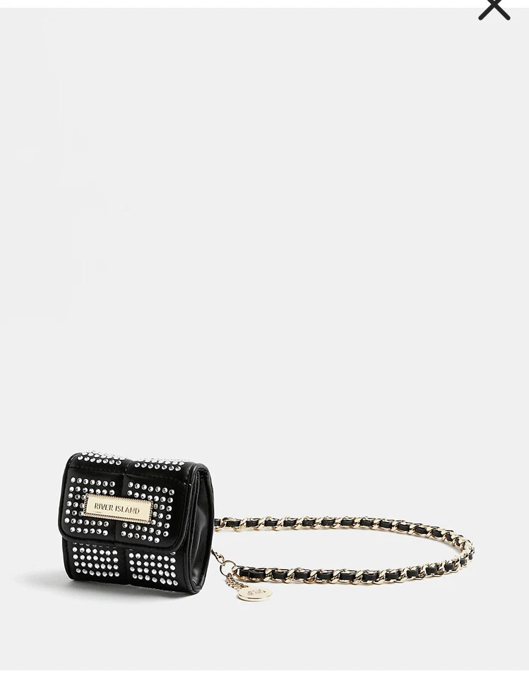 River Island BLACK DIAMANTE WAIST BELT BAG PURSE new