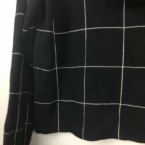 NINA LEONARD Black Thin White Stripe Square Plaid Zip Hooded Cropped Jacket Sz M - Picture 3 of 6