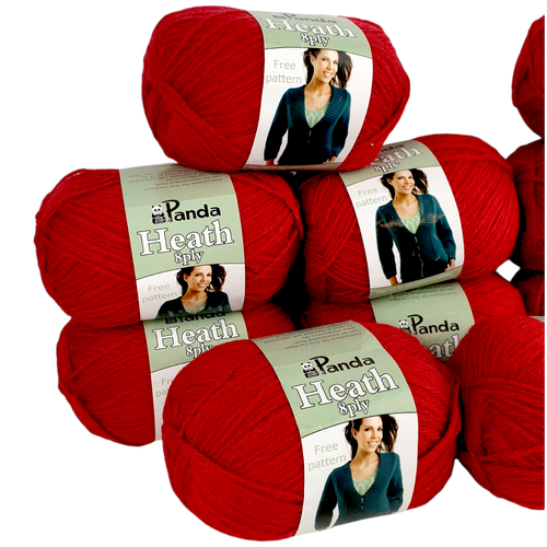New Bulk PANDA HEATH 8 Ply Knitting 50% Wool 50% Acrylic 10 x 50g Balls Red 8289 - Picture 2 of 9