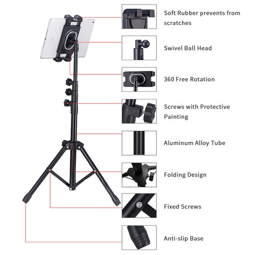 for iPad Tripod Stand Holder Indoor Outdoor Foldable Floor Mount Tablet Stand - Picture 8 of 12
