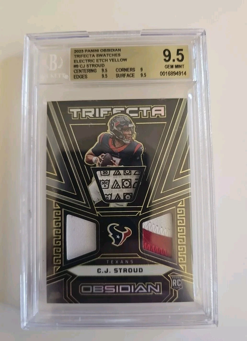 CJ Stroud Panini Obsidian Trifecta Swatches #TRICST Electric Etch Yellow