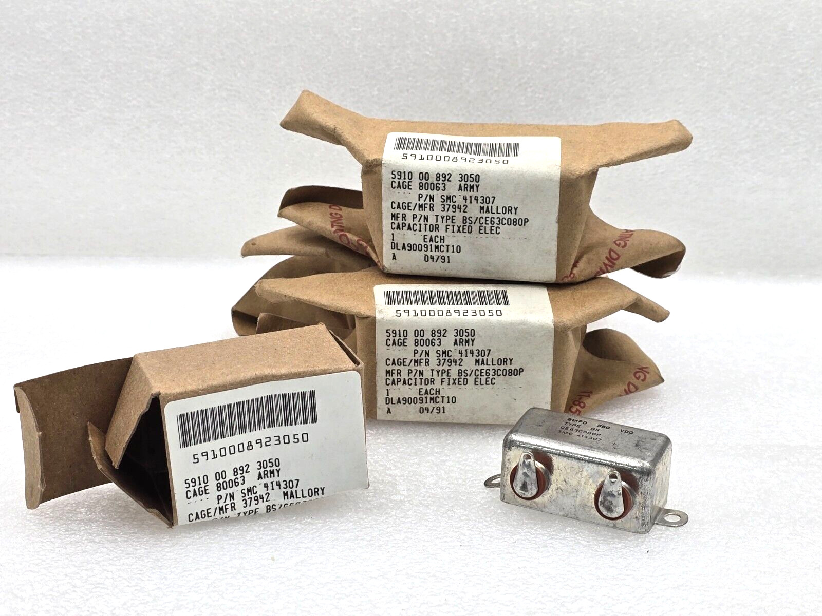 5 MALLORY CAPACITOR FIXED TYPE BS -PN CE63C080P 8MFD 350 VDC SMC414307