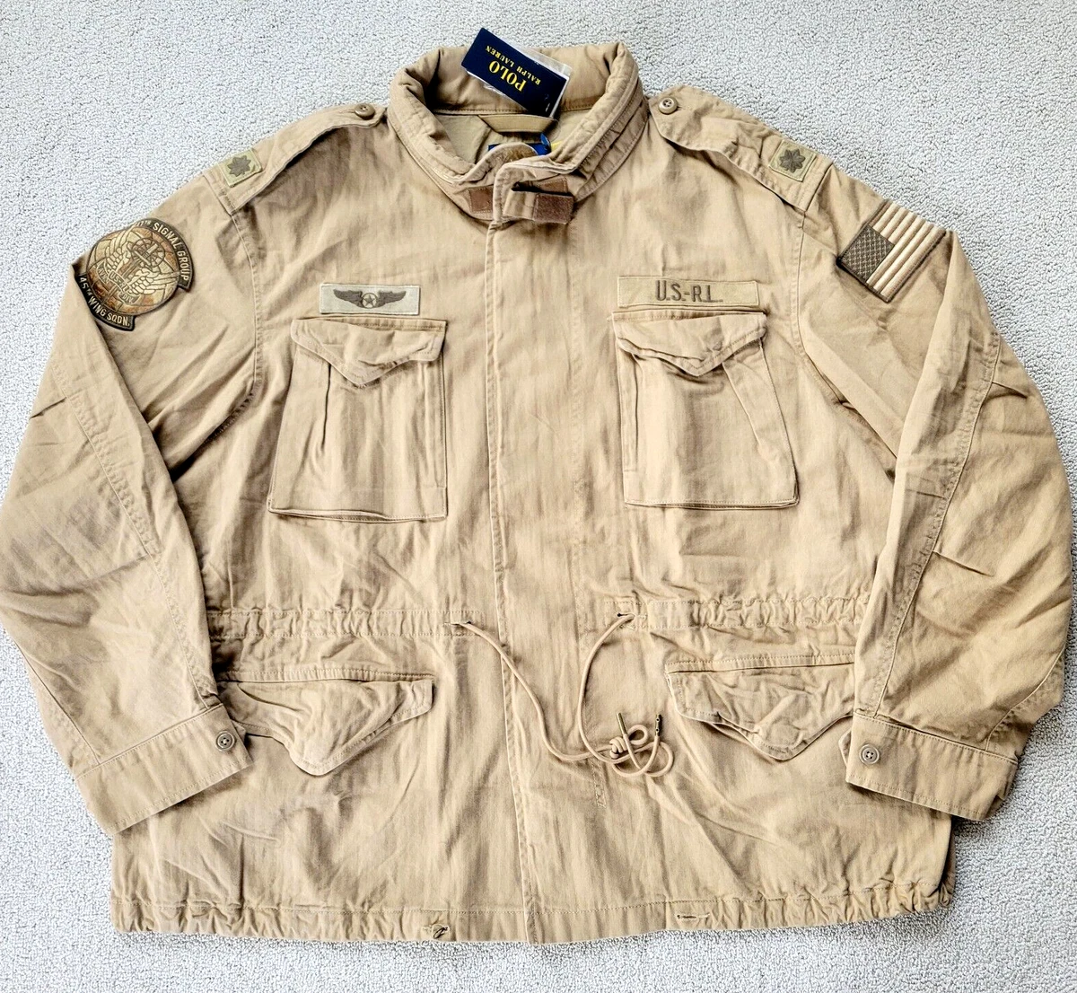 Polo Ralph Lauren Mens Herringbone Military Field Jacket Khaki Big