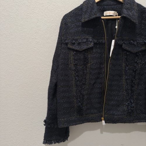 Chaqueta Tory Burch Aria Negra Metálica Cuadros Tweed Talla 14 Nueva con Etiquetas - Imagen 2 de 11