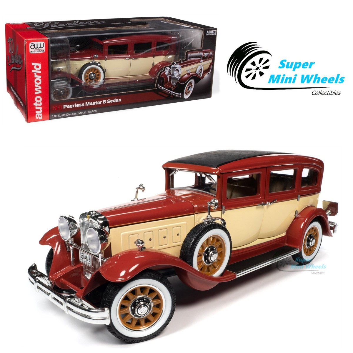 Auto World 1:18 - 1931 Peerless Master 8 Sedan – Marron and