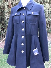 Laundry Peplum Coat Black Statement Wool Gold Buttons Pockets Military Flare