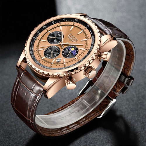 LIGE Men Watch Top Brand Men Leather Strap Boy Wristwatch Military Sport Watches - Picture 6 of 22