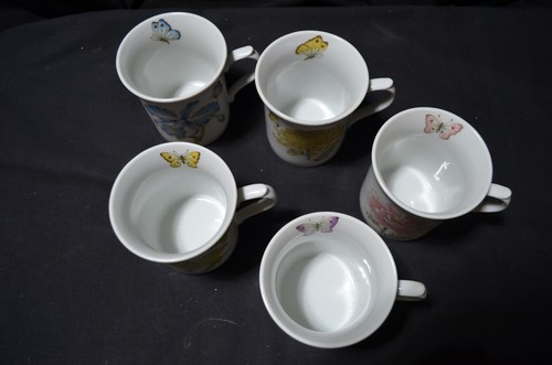 Tazas de café mariposas y flores, juego de cinco, vaso blanco, sin marcas - Imagen 12 de 14