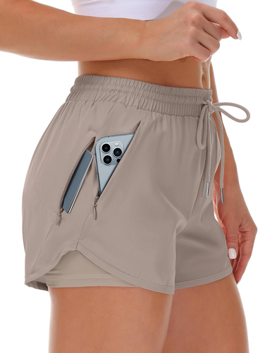 Women'S Running Shorts with Liner 3 Zipper Pockets Elastic Workout Athletic Gym