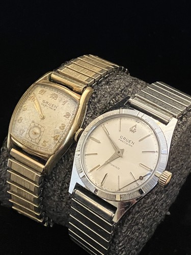 2 VINTAGE GRUEN HERREN ARMBANDUHREN: VERI DÜNN & PRÄZISE - FUNKTIONIERT NICHT, WIE ABGEBILDET