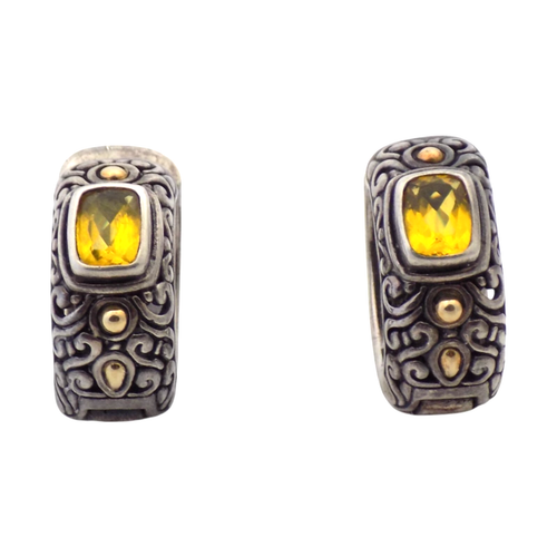 SAMUEL BENHAM BJC 18K GOLD STERLING SILVER CITRINE EARRINGS 13.2GR #1040 - Picture 2 of 7