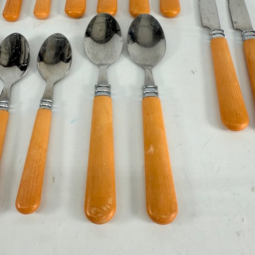 Farberware Flatware Faux Wood Stainless Steel Plastic Set 20 pc Fork Spoon Knife - Picture 9 of 24