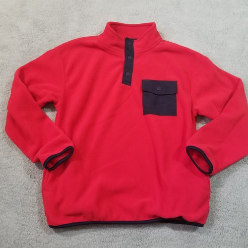 Old Navy Sweater Boys Large Red Blue Snap Fleece Pullover Pockets Outdoor Hiking - Picture 1 of 13