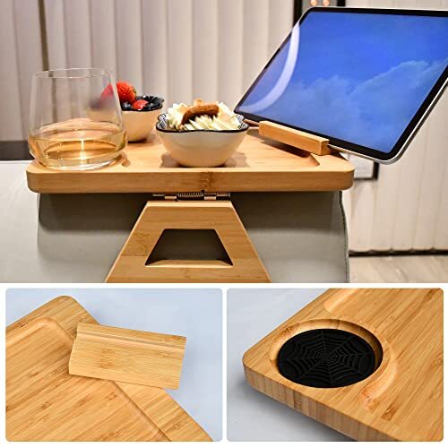 Sofá de madera bandeja para brazos sofá reposabrazos caddy para aperitivos bebidas control remoto - Imagen 2 de 7